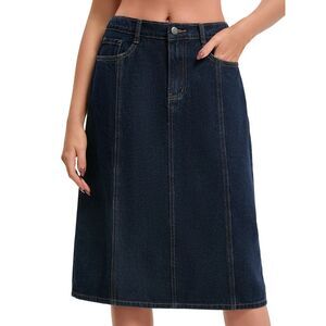 Women's A Line Midi Denim Skirt Black Blue